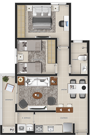 Planta do apartamento de 60 m²