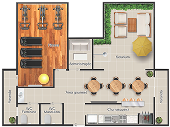 Planta da área de lazer na cobertura